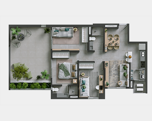 Apto. Garden - 3 qtos s/ closet