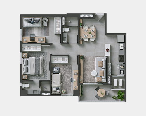 Apto. Varanda - 3 qtos s/ closet