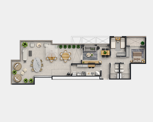 Cobertura linear com suíte e terraço descoberto